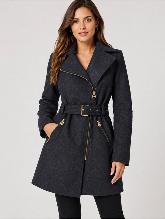 Michael Kors Jackets & Blazers - Michael Kors Charcoal Gray Belted Trench Coat with Gold Hardware